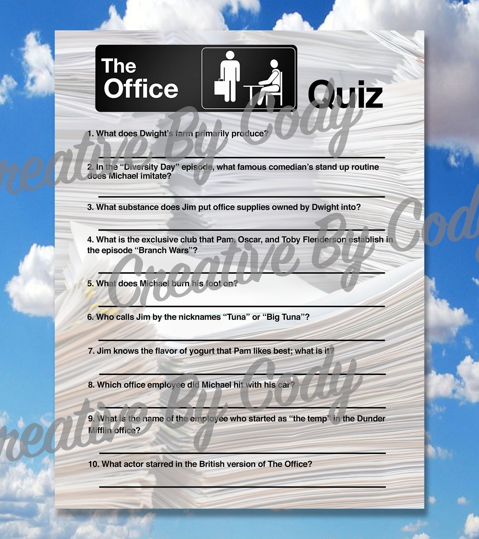 The Office Trivia Quiz With Answer Key Etsy