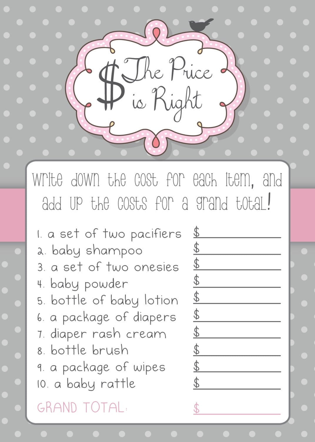 The Price Is Right Baby Shower Game