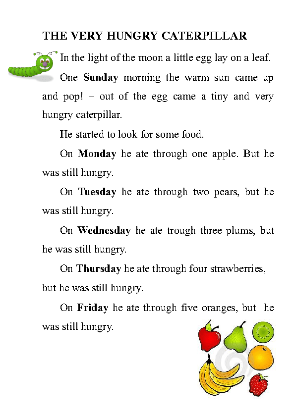 The Very Hungry Caterpillar Story Printable
