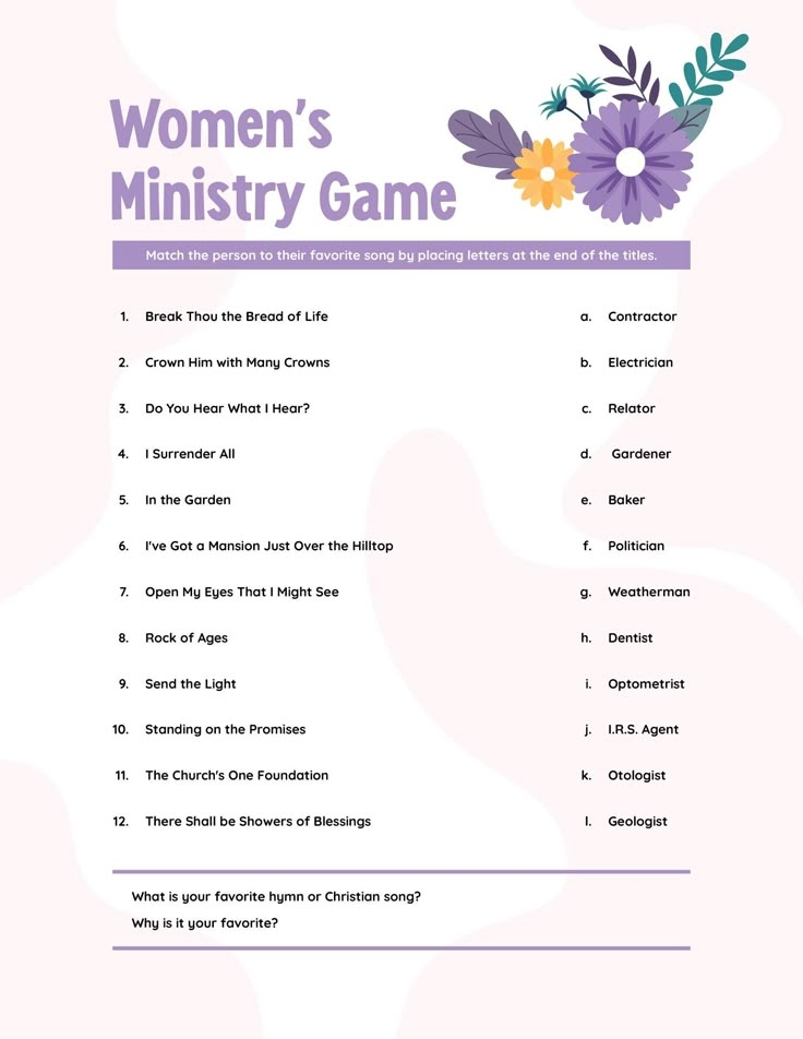 The Women 39 s Ministry Game Is Shown In Purple And Blue Flowers On A Pink 