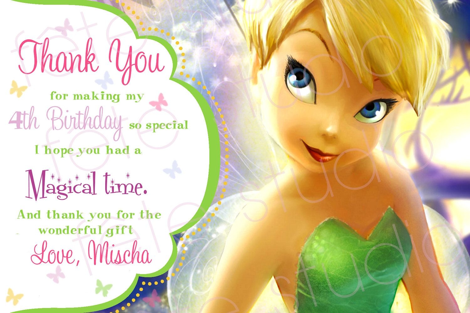 Tinkerbell Pixie Hollow Thank You Card 8 00 Via Etsy Fairy 