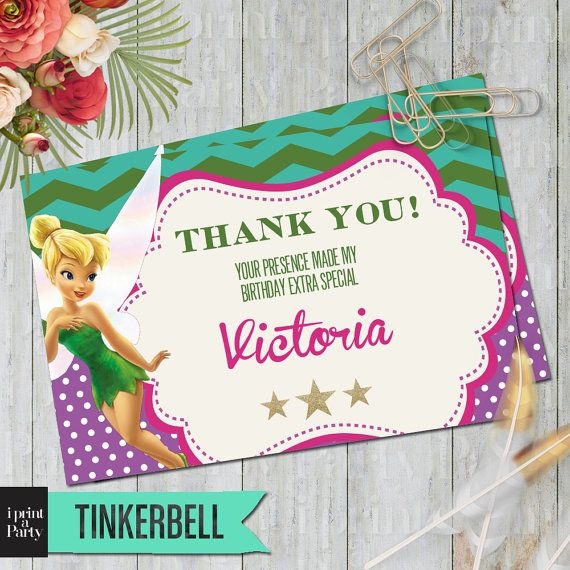 Tinkerbell Thank You Cards 4x6 TINKERBELL Printable Tinkerbell Theme 
