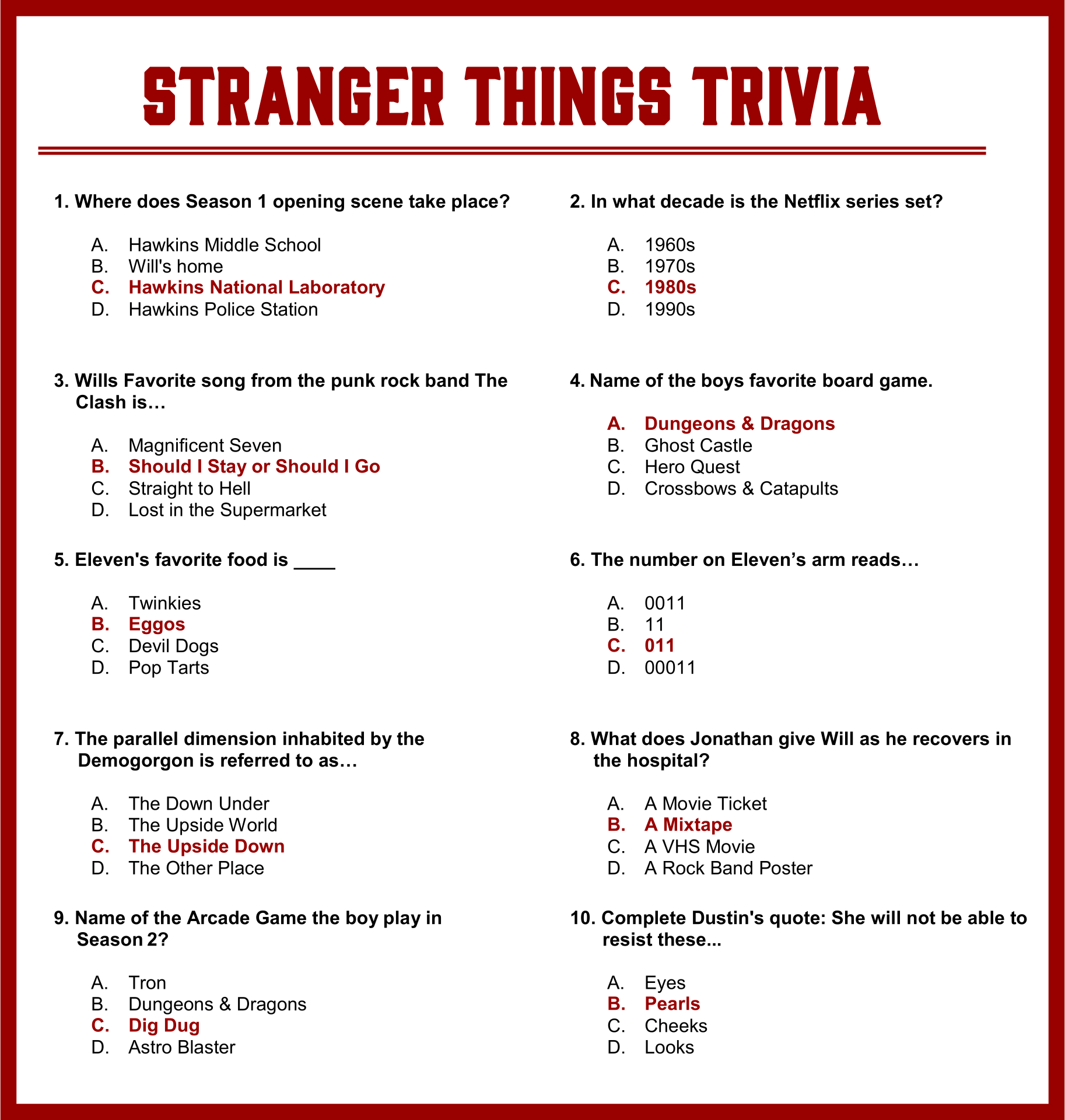 Trivia Questions Template