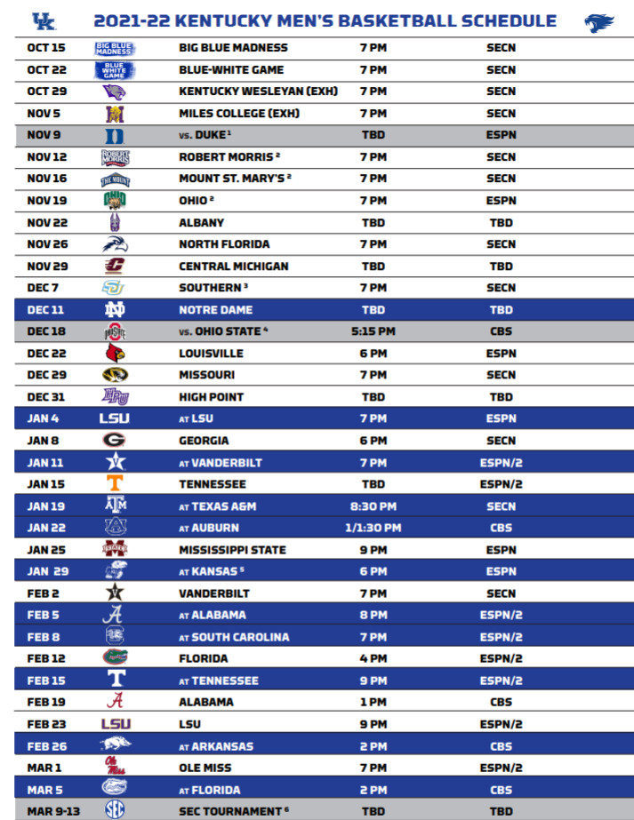 Printable Kentucky Basketball Schedule 2025