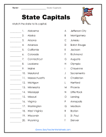 U S State Capitals Worksheets