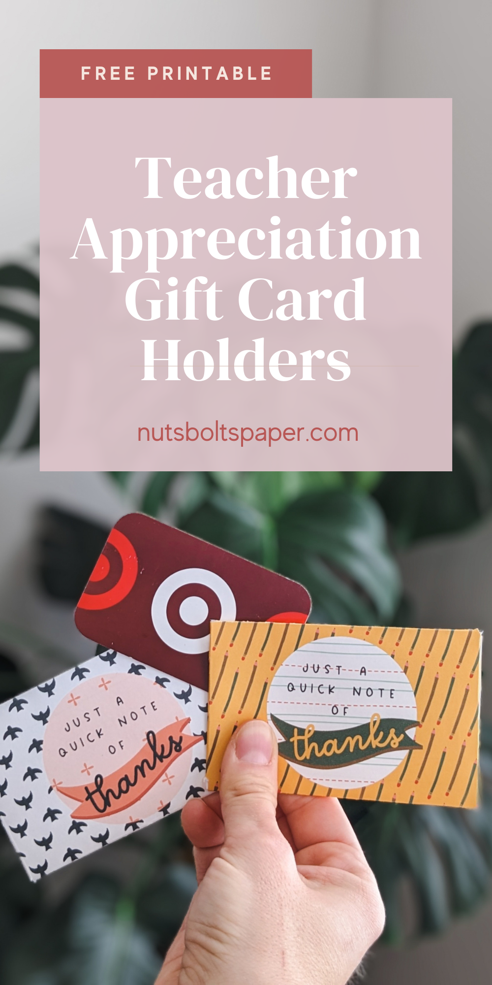 Teacher Appreciation Gift Card Holder Printable