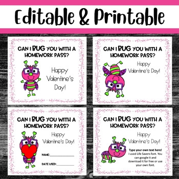 Valentine Day Homework Pass Printable