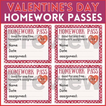 Valentine 39 s Day Homework Passes Printable Valantine Homework Pass