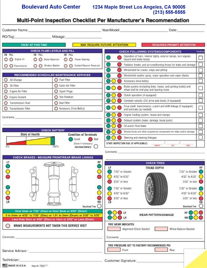 Vehicle Inspection Checklist Template Printable Brochure Template