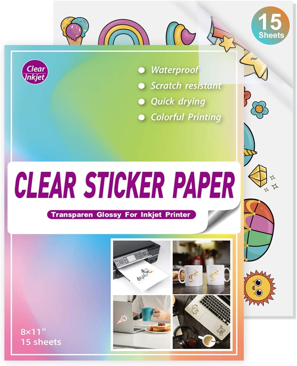 Waterproof Printable Vinyl Sticker Paper For Inkjet Printer 15 Clear 