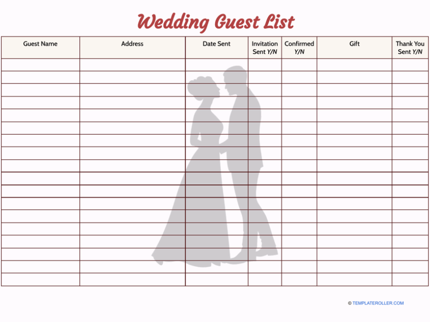 Wedding Guest List Template Download Printable PDF Templateroller