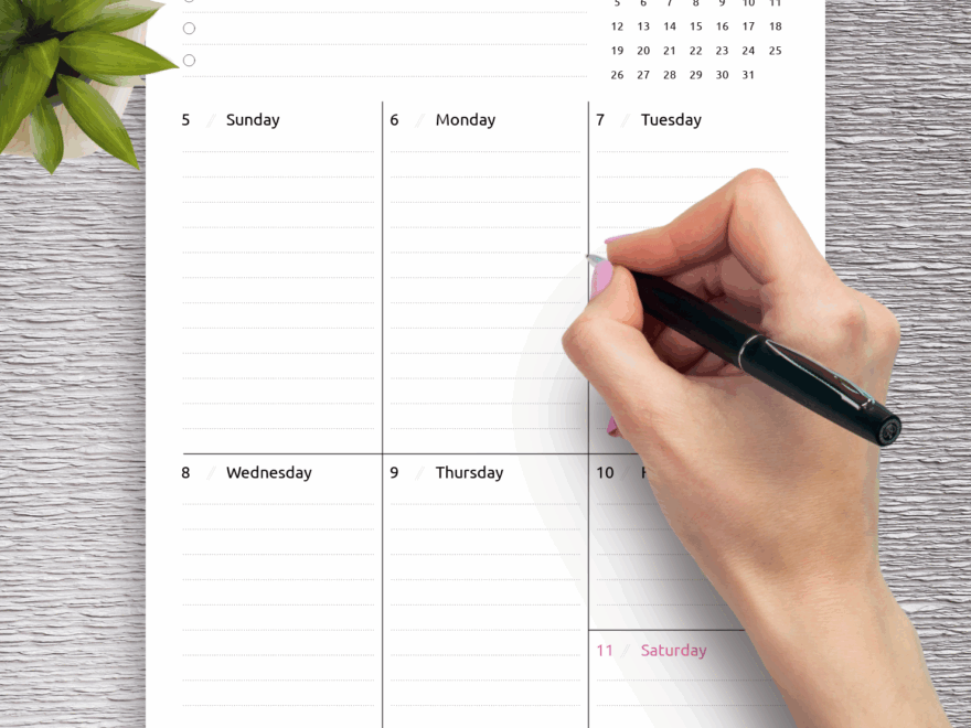 Week On One Page Planner Printable Templates Protal