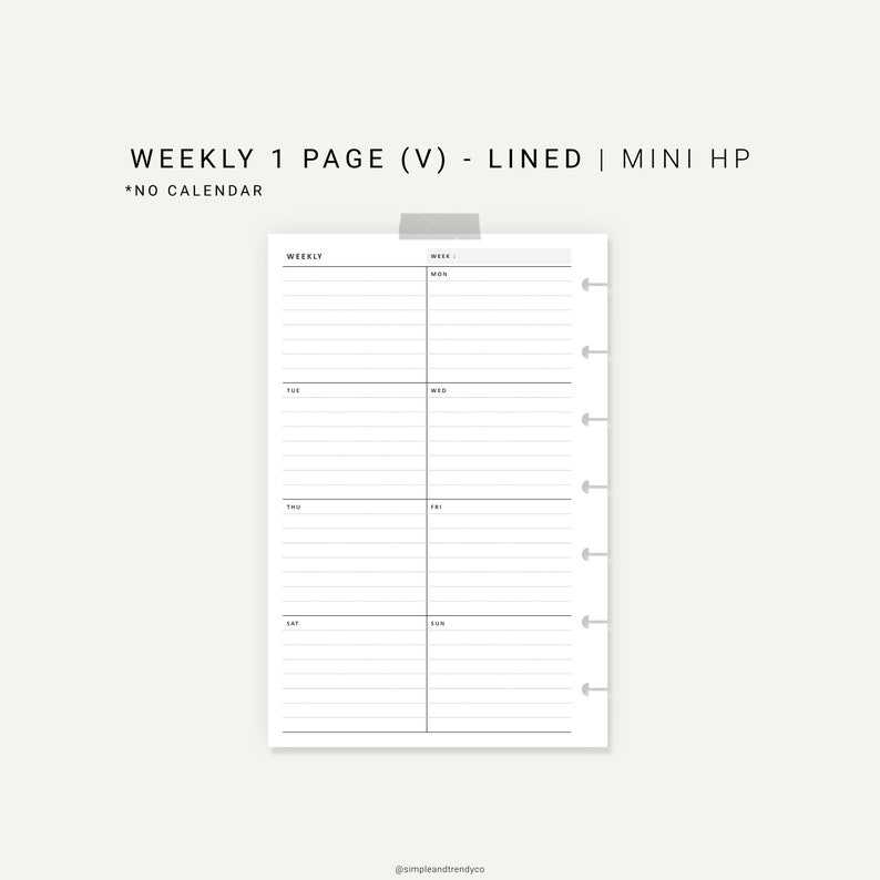 Week On One Page Printable