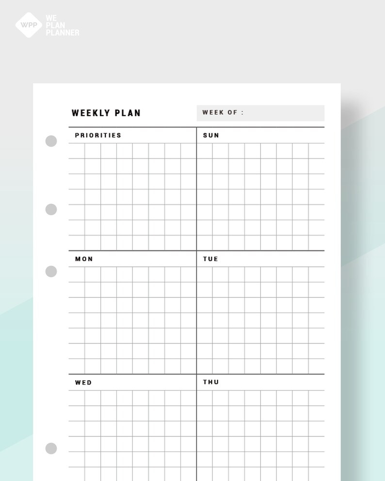 Week On One Page Printable Printable Weekly Planner Agenda Grid Weekly 