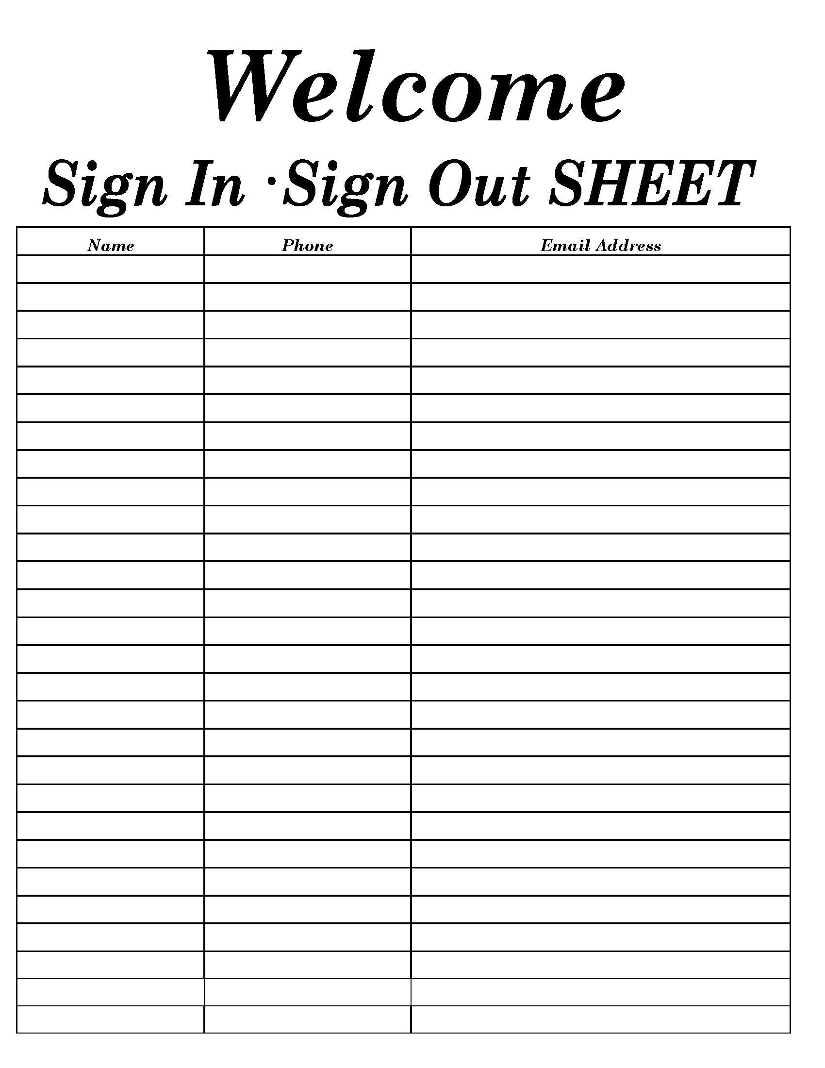 Free Printable Sign In And Out Sheets