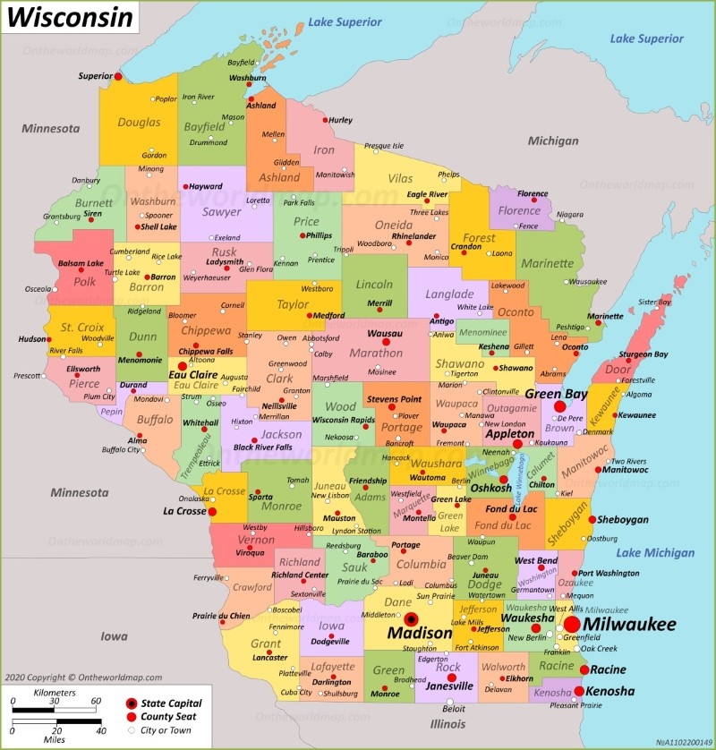 Free Printable Map Of Wisconsin