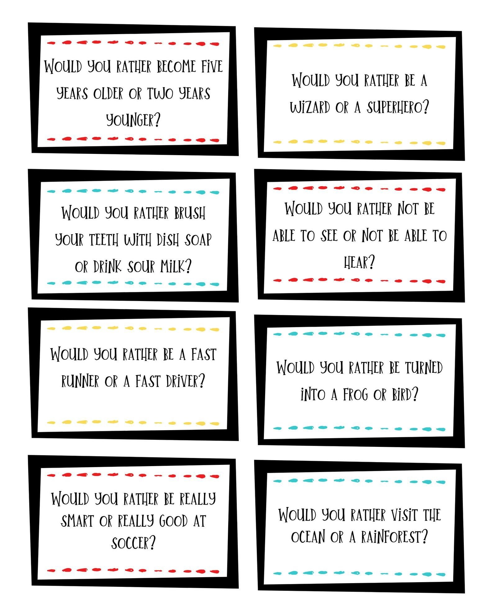 Would You Rather Questions For Kids Printable Cards Set 2 400 518 