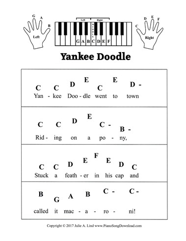 Yankee Doodle Pre Staff Piano Sheet Music For Beginners