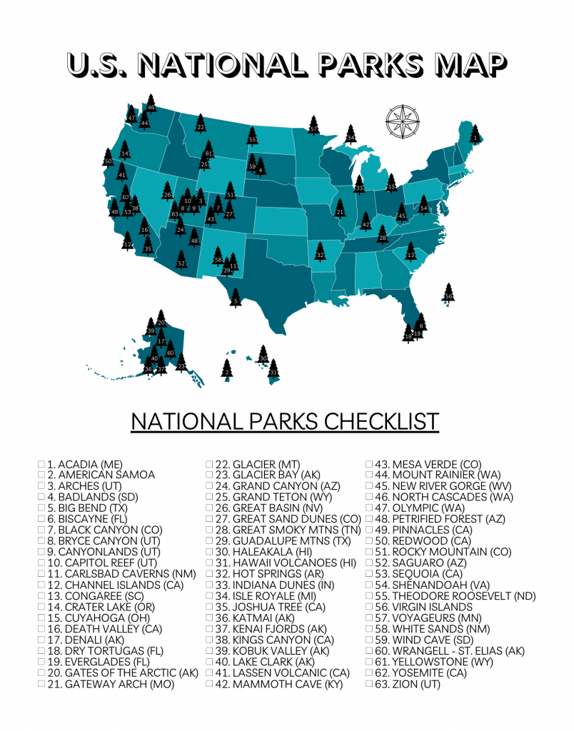 Printable List Of National Parks